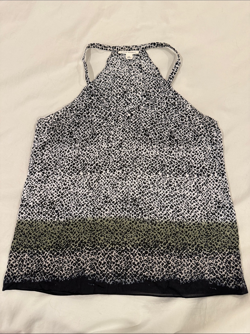 Sleeveless Racer-style Leopard Print Top - Matcha Green, Black & White